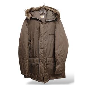 Fingerhut Hooded Parka Jacket Men's L Brown Hood Thermal Pockets Arctic Winter